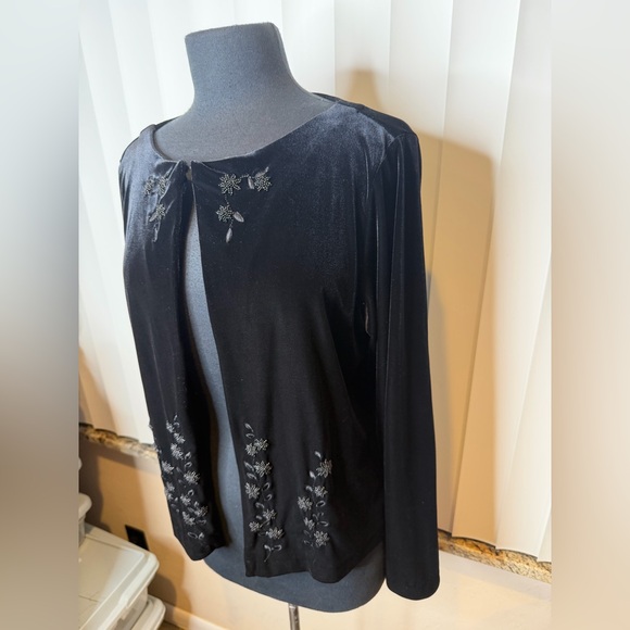 Liz & Co Vintage Black Velour Evening One Button Topper Jacket Embellished SZ XL - Picture 5 of 13